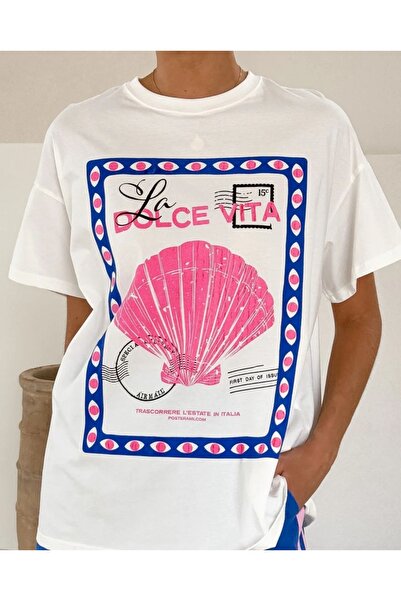 Vordevia Μπλουζάκι Dolce Vita από βαμβάκι με στάμπα, σε μεγάλο μέγεθος