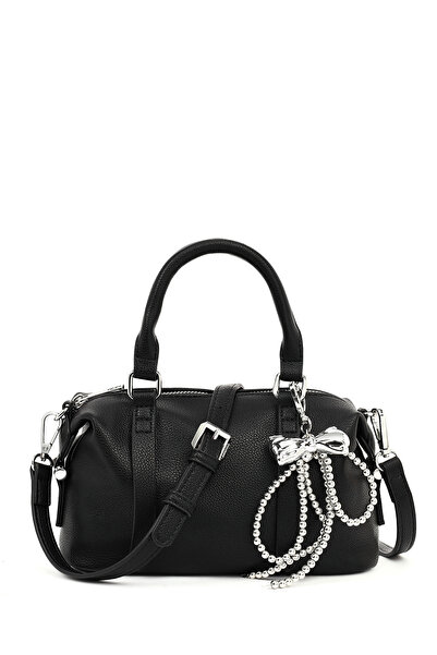 Derimod Γυναικεία μαύρη μίνι τσάντα ώμου με μακρύ λουράκι και διακοσμητικό στ...