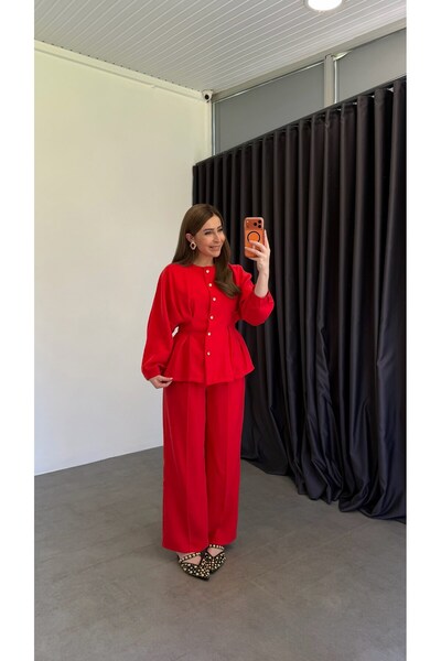 elif teke طقم دينا بيلدن فولانلي تينسل باللون الأحمر