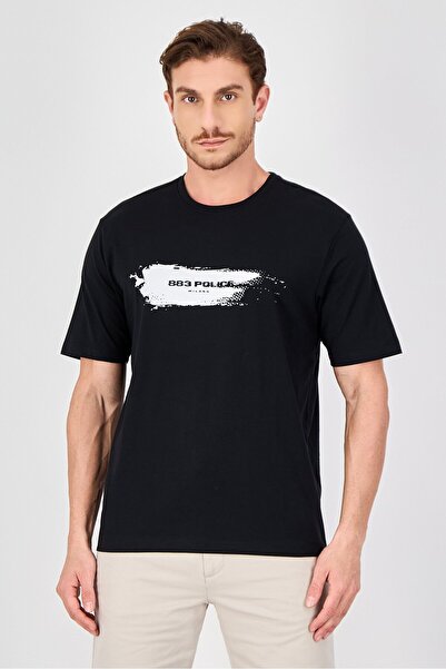 883 Police Men Crew Neck Short Sleeve Brand Logo T-Shirts, Black