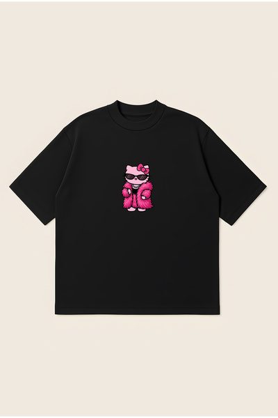 Moon Dancer Γούνινο μπλουζάκι Hello Kitty Chen με στάμπα, oversized, boxy κοπ...