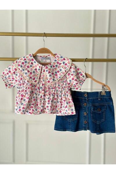 KOKOŞ BEBEK Σετ για κορίτσια με μπλούζα με σχέδιο λουλουδιών και τζιν φούστα ...