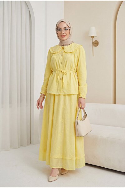 Modamorfo Βρεφικό σετ με γιακά, κορδόνια, κουμπιά, φούστα και φόδρα από λινό ...