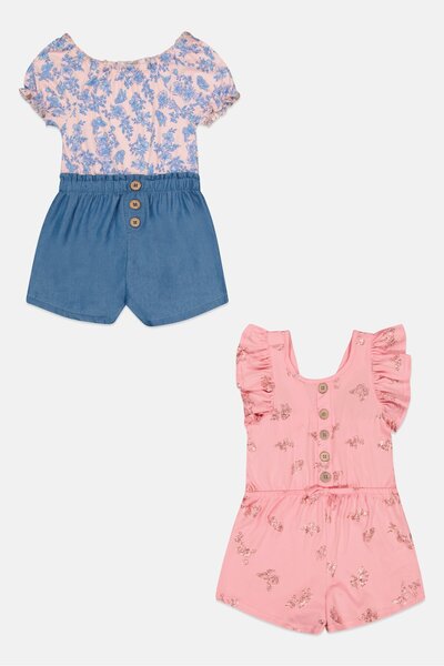 NANETTE LEPORE Kids Girl 2 Piece Floral Print Cap Sleeve Playsuits, Multicolor