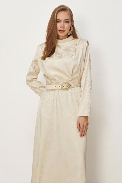 Alvina KEMERLİ SATEN JAKAR ELBİSE 46517