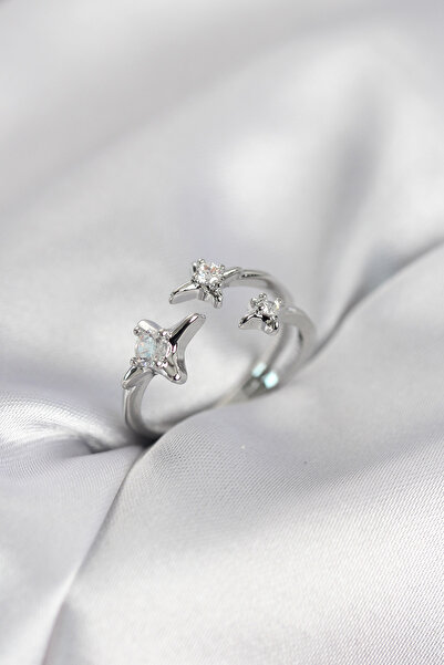 Nehir Stylish Minimal Polar Star Model Silver Color Women's Ring Teachers Mot...