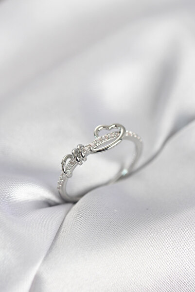 Nehir Stylish Spiral Heart Model Zircon Stone Silver Color Women's Ring Teach...