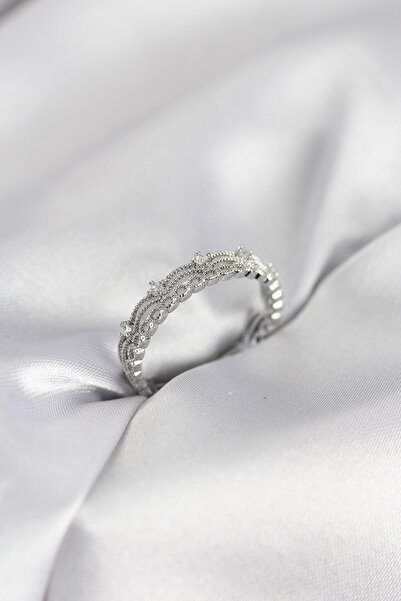 Nehir Stylish Silver Color Motif Patterned Zircon Stone Women's Ring Teachers...