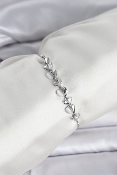 Nehir Stylish Silver Color Zircon Stone Rowed Drop Model Elevator Women's Bra...