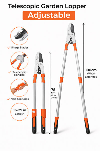 Erhan Τηλεσκοπικό κλαδευτήρι κήπου 75–100 εκ., ατσάλινες λεπίδες, αντιολισθητικό