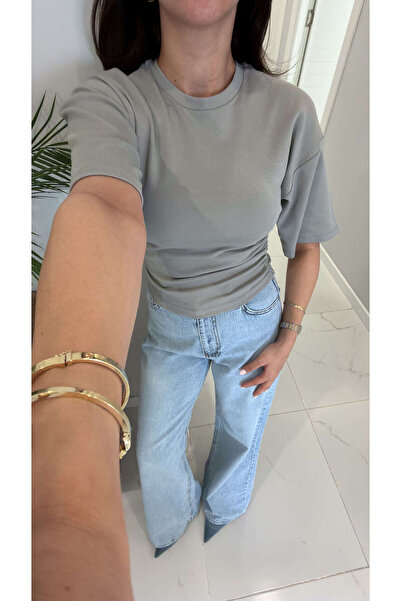 BİRCANÇİL Μπλουζάκι Tods σε γκρι απόχρωση με μανίκια νυχτερίδα και σούρες στα...