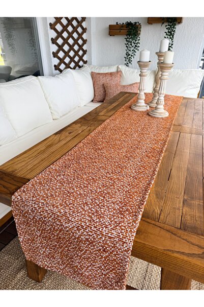 Decamor home Πλεκτό Ταπετσαριστό Ύφασμα Μποέμ / Πορτοκαλί Τραπεζομάντιλο