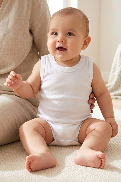 bebegen Unisex White 100% Organic Cotton Plain Strap Snap Fastener Bodysuit