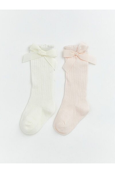 LC Waikiki Baby Girl Knee-High Socks with Bow, 2-Piece Set