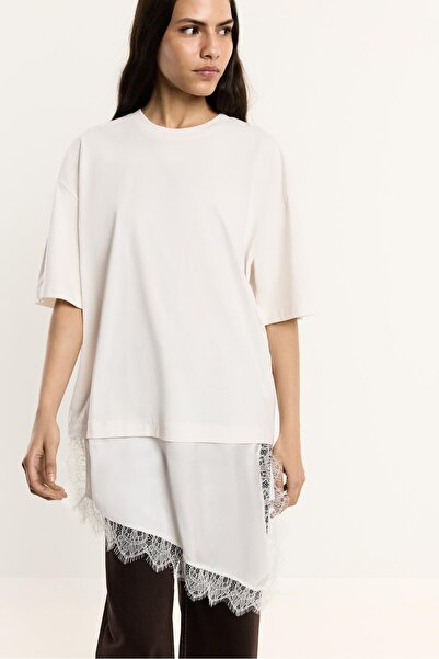 LEFTIES Dantel kenarlı t-shirt