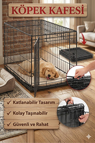 TncPatiShop Metal Katlanabilir Köpek Kafesi |Taşınabilir Ev Tipi Büyük Boy Ke...