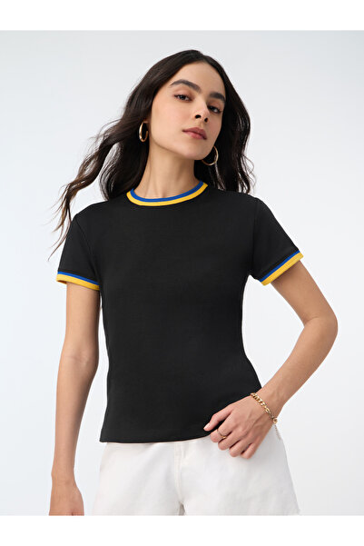 The Souled Store By Styli Black Round Neck Ringer T-Shirt