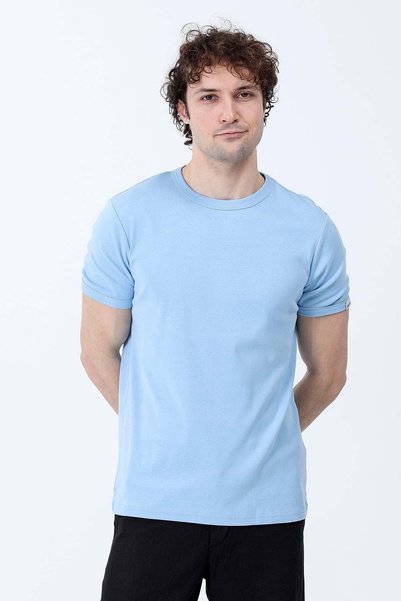 JB John Borners Men's Crew Neck Sleeve Ornament Label 100% Cotton T-Shirt Ice Blue - 26Y 2143