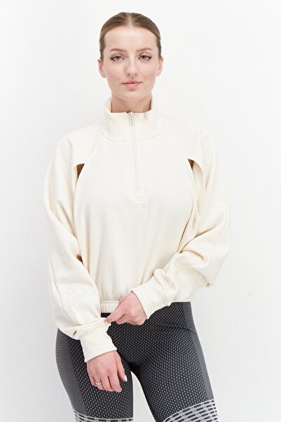 adidas Women Sportswear Fit Long Sleeve Running Sweatshirts, Cream