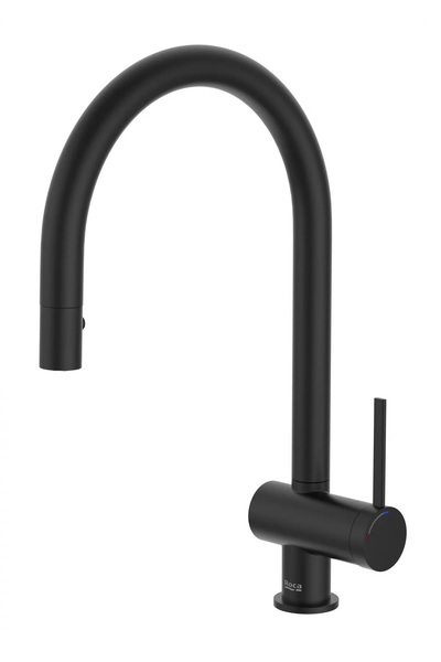 Roca ONA A5A811FNB0 βρύση κουζίνας, ψηλή, τύπου C, με ντους, ματ, Μαύρο