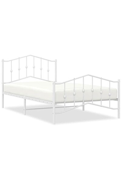 vidaxl Metal bed frame with white headboard/footboard, 100x200 cm