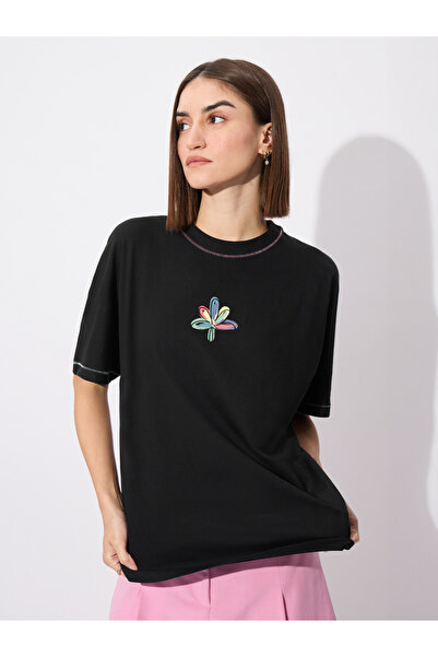 The Souled Store By Styli Black Graphic Print Oversized T-Shirt