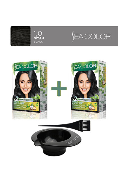 Sea Color 2'li Paket Natural Effect Set Boya Amonyaksız 1.0 Siyah, Boya Tası ...