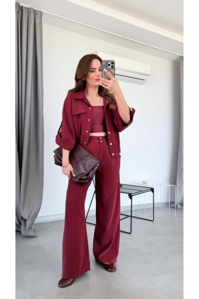 pelin yıldız butik Bordo Lina Bomber Ceket Pantolon Takım
