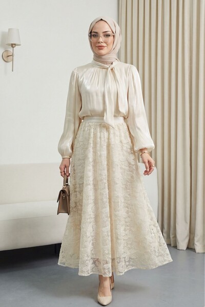 HİJABAYA Σετ Janjan με φούστα με επένδυση από πούλιες, γιακά που δένει και ελ...