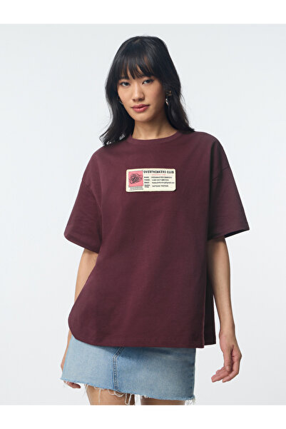 The Souled Store By Styli Maroon Badge Detail Cotton Oversized T-Shirt
