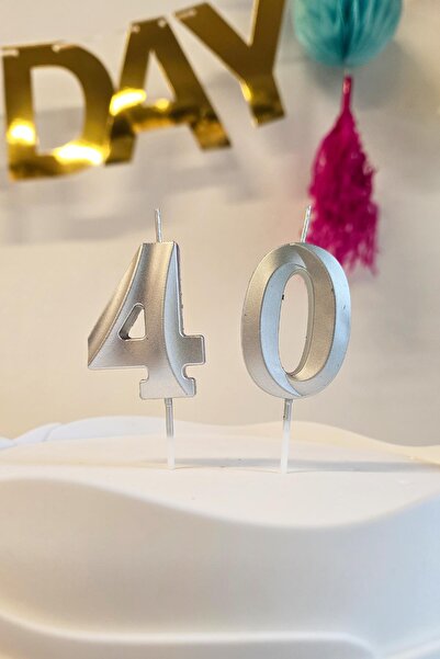 PEKSHOP 40 Yaş Gümüş Mum Rakam Pasta Mumu Yaş Mum Gümüş Renk