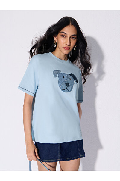 The Souled Store By Styli Blue Denim Dog Oversized T-Shirt