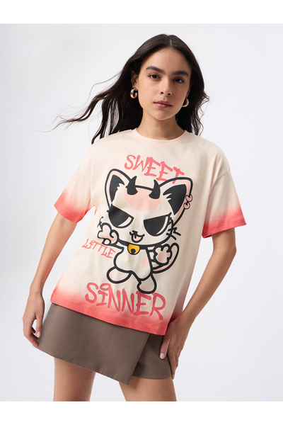 The Souled Store By Styli تي شيرت قطني برتقالي بتصميم تاي داي