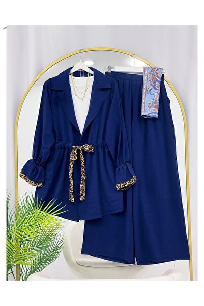 YEDİLALE Leopard Detail Waist-Tie Loose-Leg Tunic Pants Two-Piece Set [Exclud...