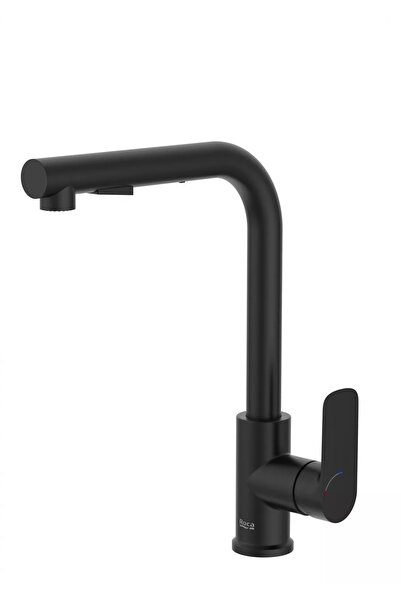 Roca Cala A5A856ENB0 βρύση κουζίνας, ψηλή, τύπου L, με ντους, ματ, Μαύρο