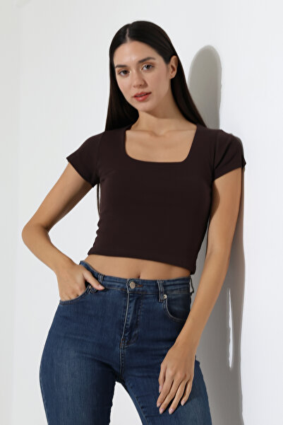 Endies Κοντομάνικο μπλουζάκι με τετράγωνο γιακά, χτενισμένο βαμβάκι, συμπαγές...