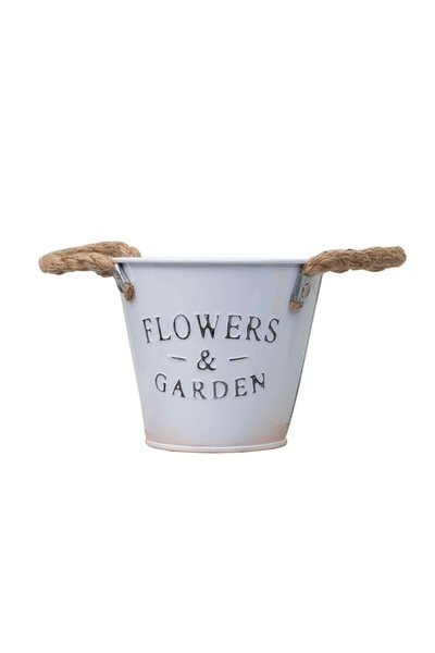 FOXMAG24 Μεταλλική γλάστρα, τύπου κουβά, 13x11 εκ., λευκή