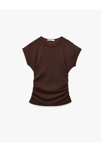 Koton  Slim Fit Kısa Kollu Bisiklet Yaka Büzgülü Tişört