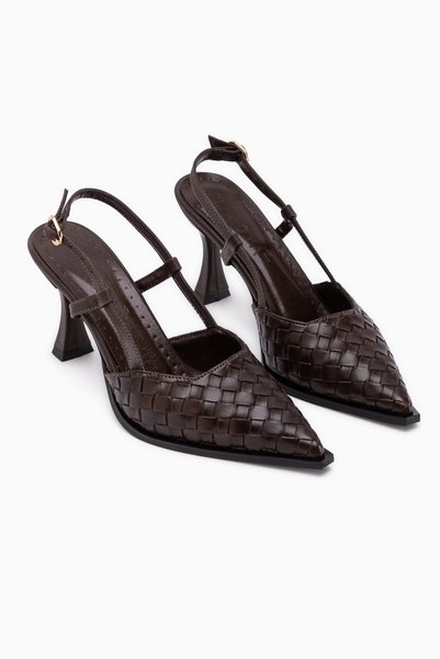 Limoya Neila Brown Knitted Patterned Women's Heeled Shoes