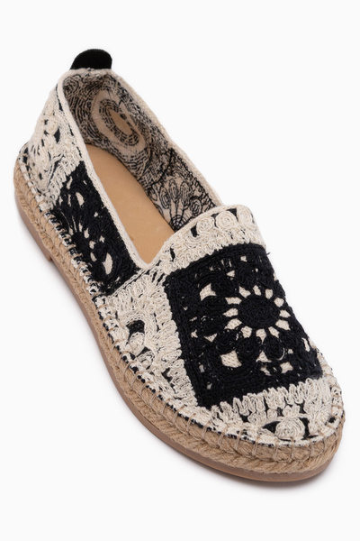 Limoya Rosie Black Bohemian Knitted Patterned Espadrille Loafer Women's Shoes