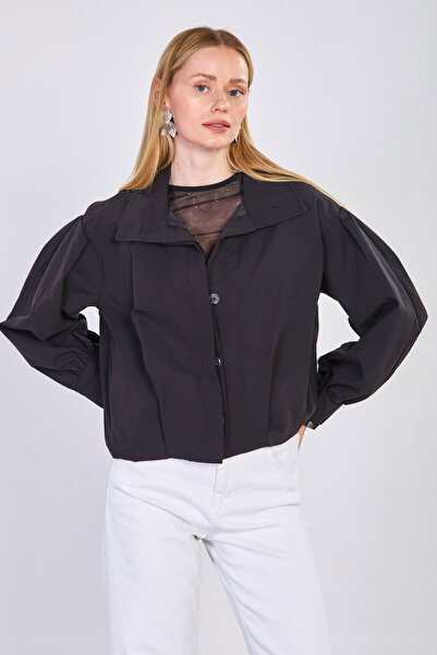 BARRELS AND OIL Γυναικείο μπουφάν με φερμουάρ και γιακά πόλο - Μαύρο