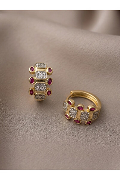 GKCBijoux 316L Çelik Vintage Tasarım Renkli Taşlı Halka Küpe