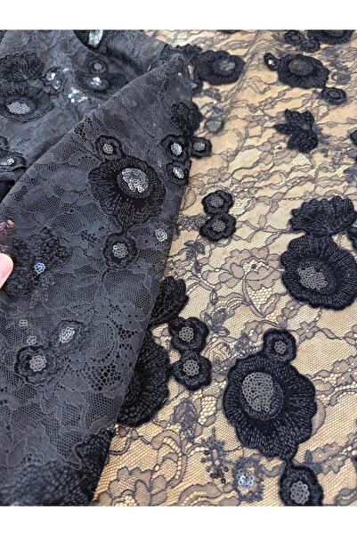 METERİAL Μαύρο 140εκ. Πολυτελές βραδινό φόρεμα με δαντέλα και βελούδινη κεντη...