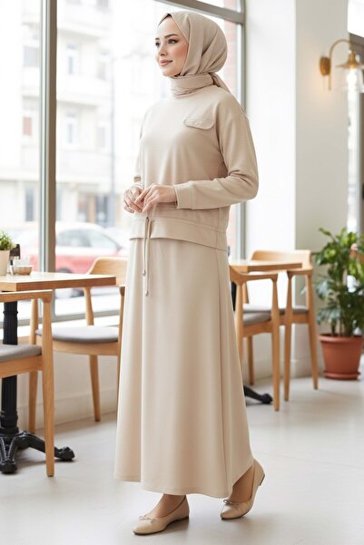 TOFİSA Σετ Φούστας με Λεπτομέρεια στις Τσέπες και Κορδόνια - 2071-ΚΡΕΜ