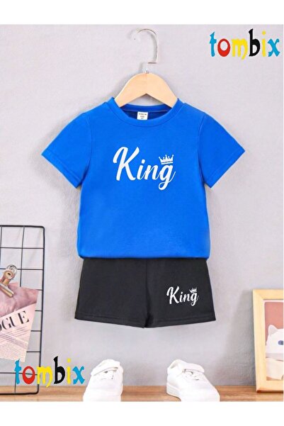 tombix King Small Crown Printed T-Shirt Shorts Summer Children's Set