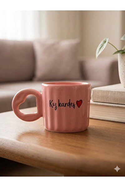 PALTO TASARIM Sister Printed Handmade Pink Shiny Eros Mug - Handcrafted Gift Mug