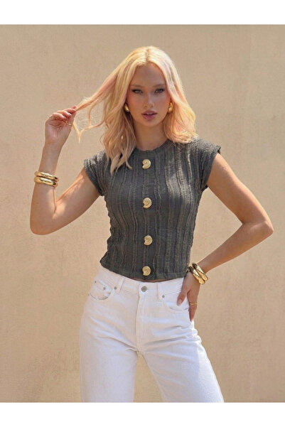 ns nirvana secret Yeni Ürün Kolsuz Aksesuar Detaylı Fırfır Kumaş Kadın Bluz