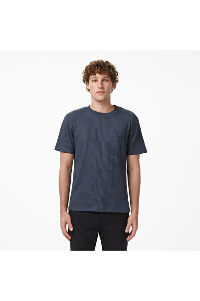 Lacoste Erkek Regular Fit Bisiklet Yaka Çizgili Koyu Gri T-Shirt