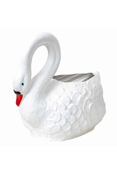 FOXMAG24 Διακοσμητική πλαστική γλάστρα μοντέλο λευκός κύκνος, μήκους 63 εκ.