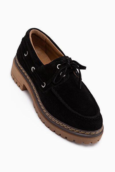 Limoya Γυναικεία Loafer Παπούτσια Matina από Γνήσιο Δέρμα Μαύρο Σουέντ με Χον...